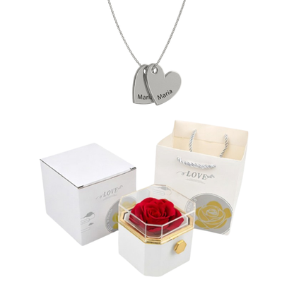 Coffret Rose Éternelle & Collier Personnalisé