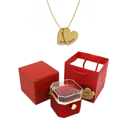 Coffret Rose Éternelle & Collier Personnalisé