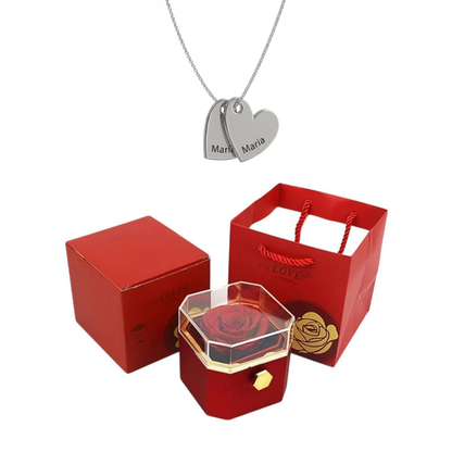 Coffret Rose Éternelle & Collier Personnalisé