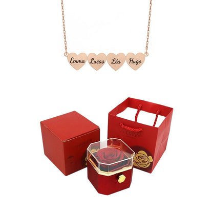 Coffret Rose Éternelle & Collier Cœur Personnalisé