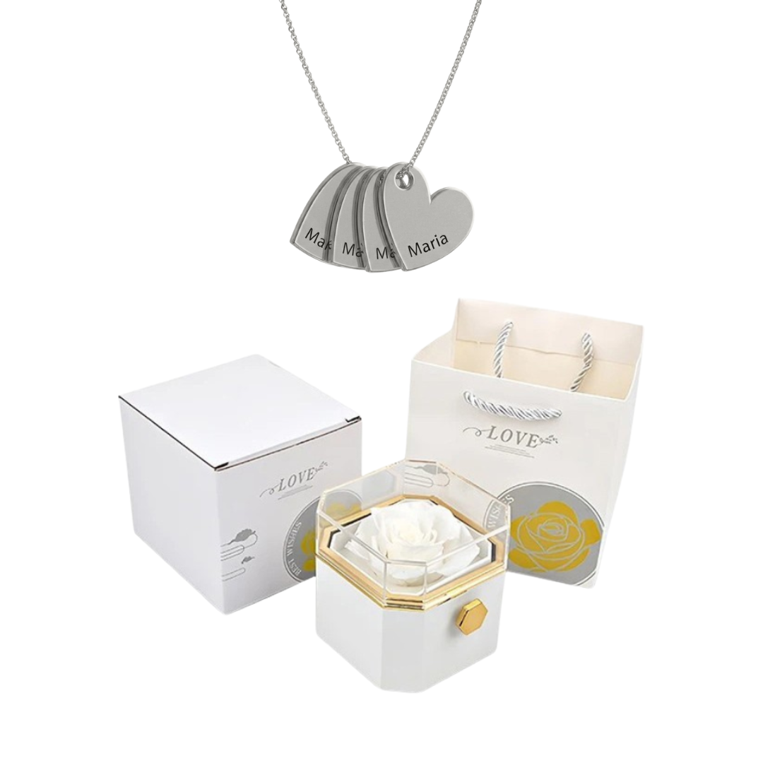 Coffret Rose Éternelle & Collier Personnalisé
