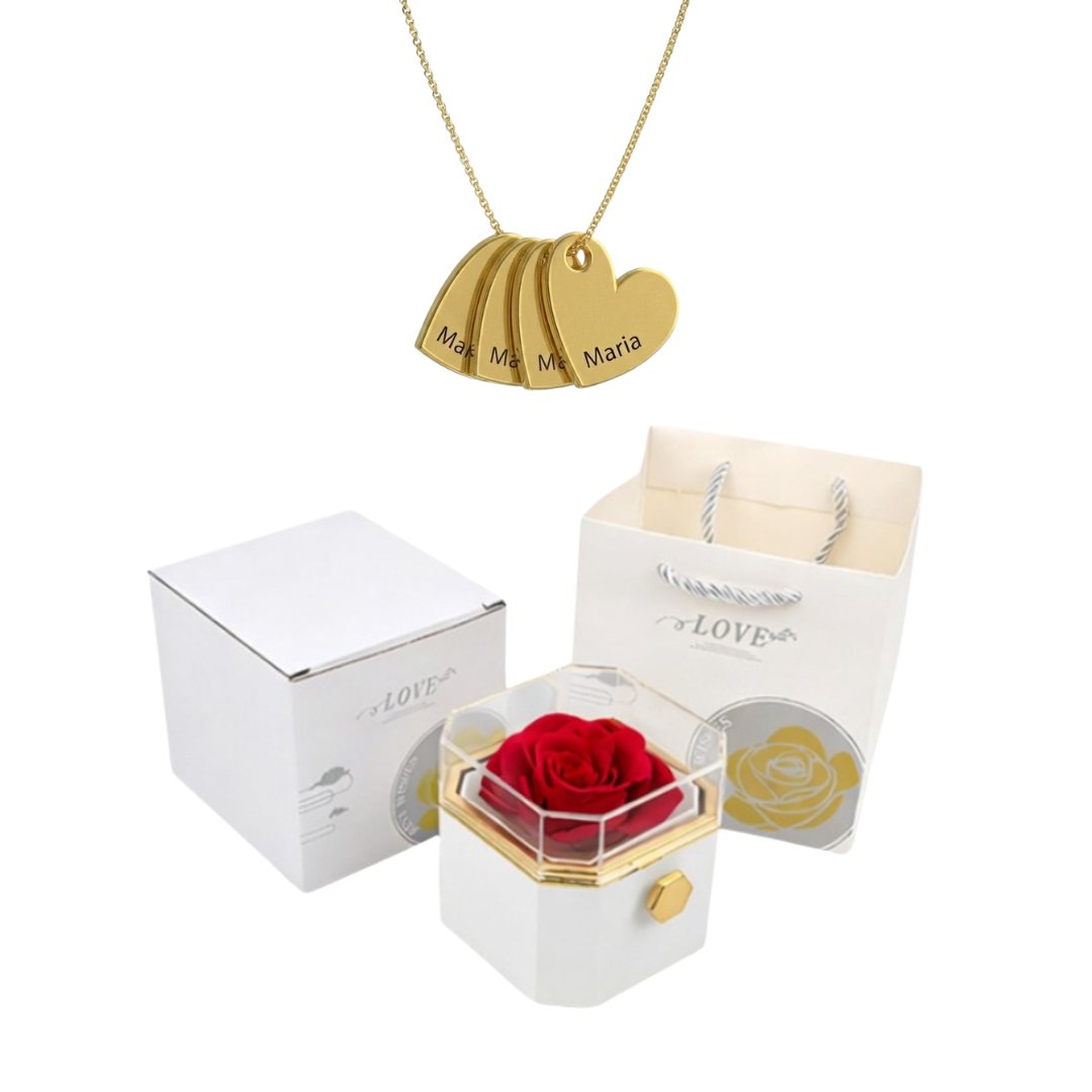 Coffret Rose Éternelle & Collier Personnalisé