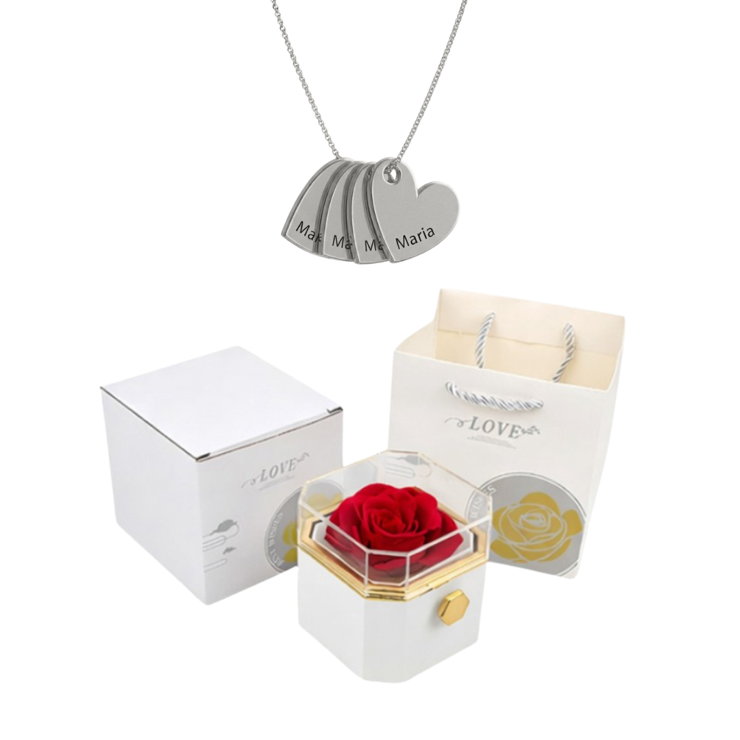 Coffret Rose Éternelle & Collier Personnalisé