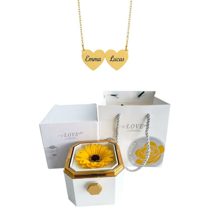 Coffret Tournesol Éternel & Collier Cœur Personnalisé