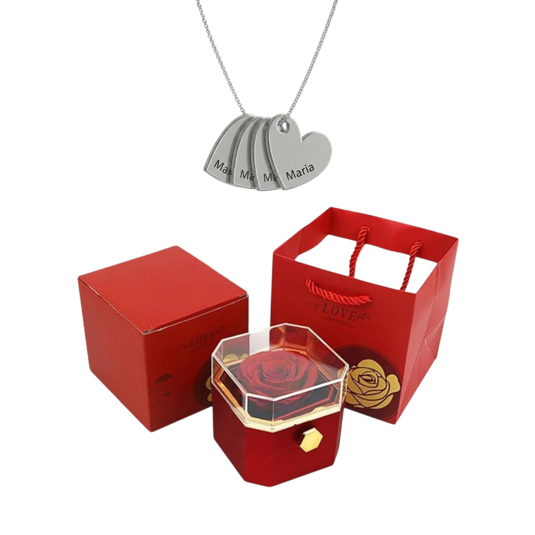 Coffret Rose Éternelle & Collier Personnalisé