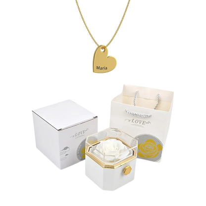 Coffret Rose Éternelle & Collier Personnalisé