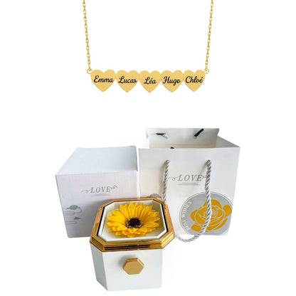 Coffret Tournesol Éternel & Collier Cœur Personnalisé