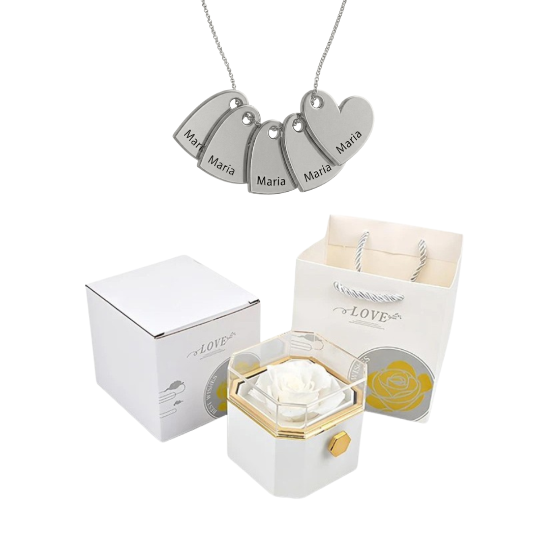 Coffret Rose Éternelle & Collier Personnalisé