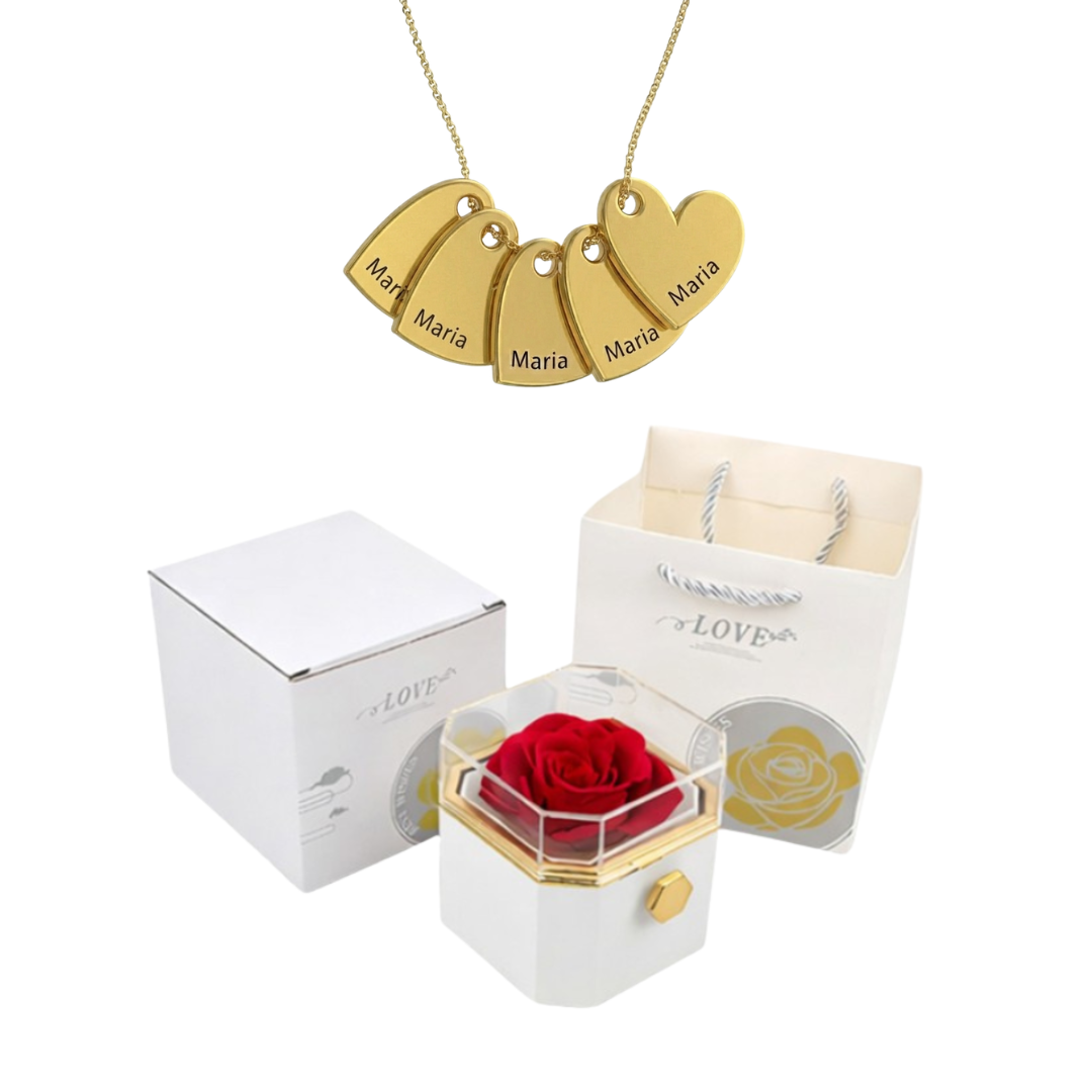 Coffret Rose Éternelle & Collier Personnalisé