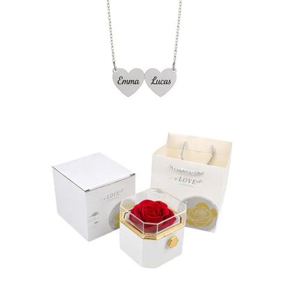Coffret Rose Éternelle & Collier Cœur Personnalisé