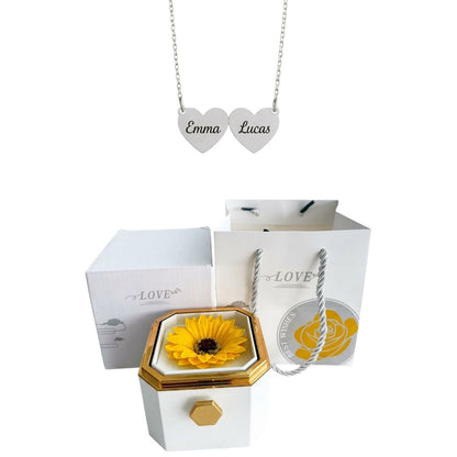 Coffret Tournesol Éternel & Collier Cœur Personnalisé