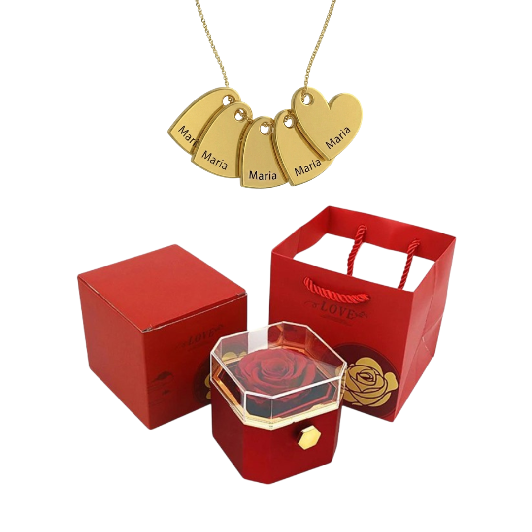 Coffret Rose Éternelle & Collier Personnalisé