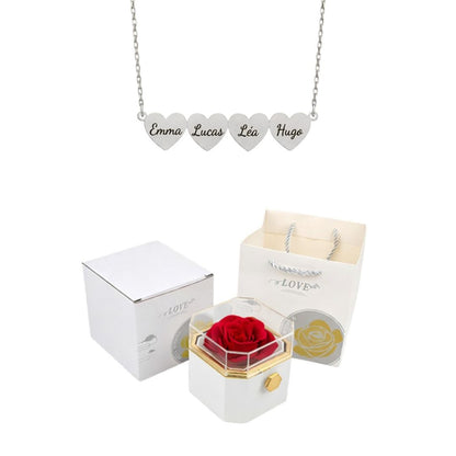 Coffret Rose Éternelle & Collier Cœur Personnalisé