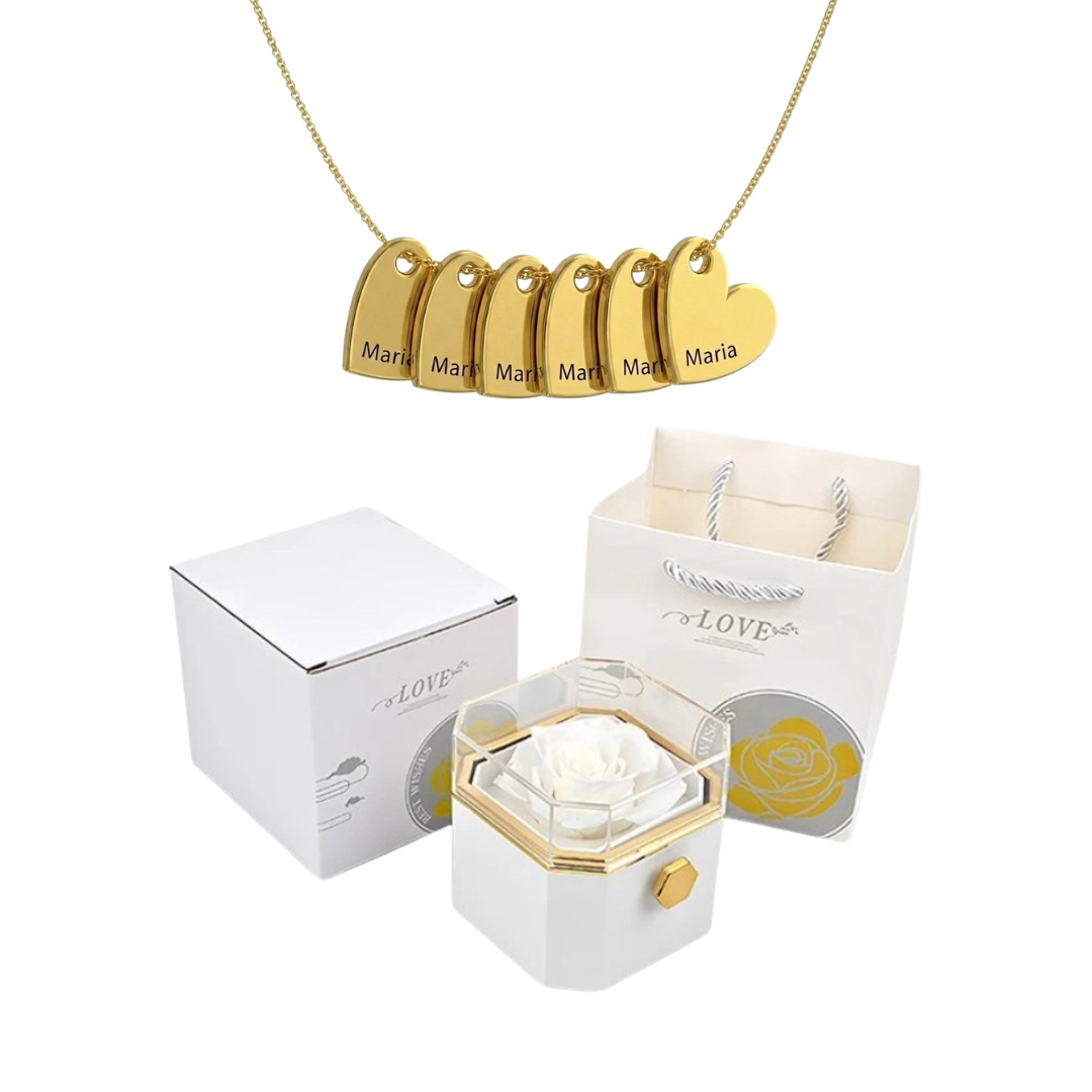 Coffret Rose Éternelle & Collier Personnalisé