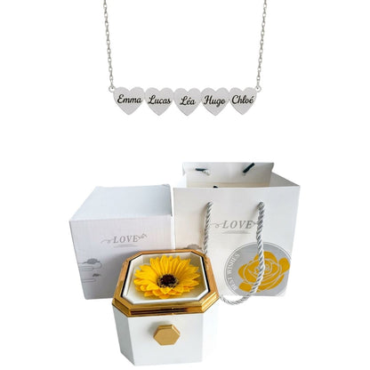 Coffret Tournesol Éternel & Collier Cœur Personnalisé