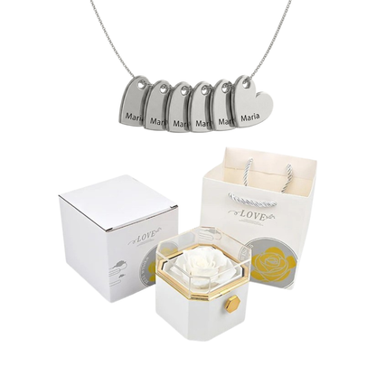 Coffret Rose Éternelle & Collier Personnalisé