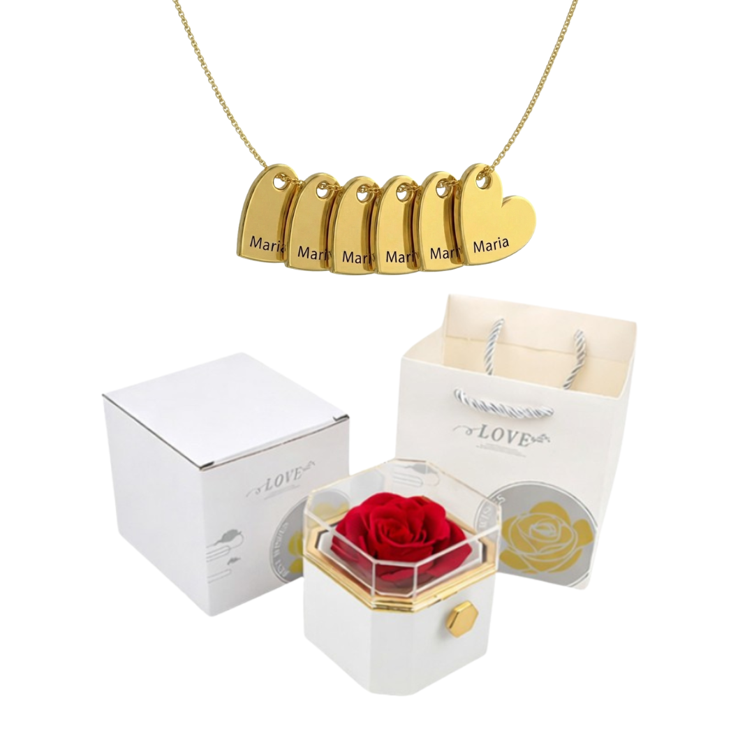 Coffret Rose Éternelle & Collier Personnalisé