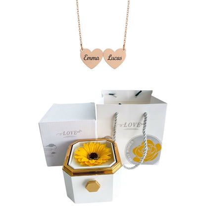 Coffret Tournesol Éternel & Collier Cœur Personnalisé