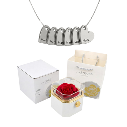 Coffret Rose Éternelle & Collier Personnalisé