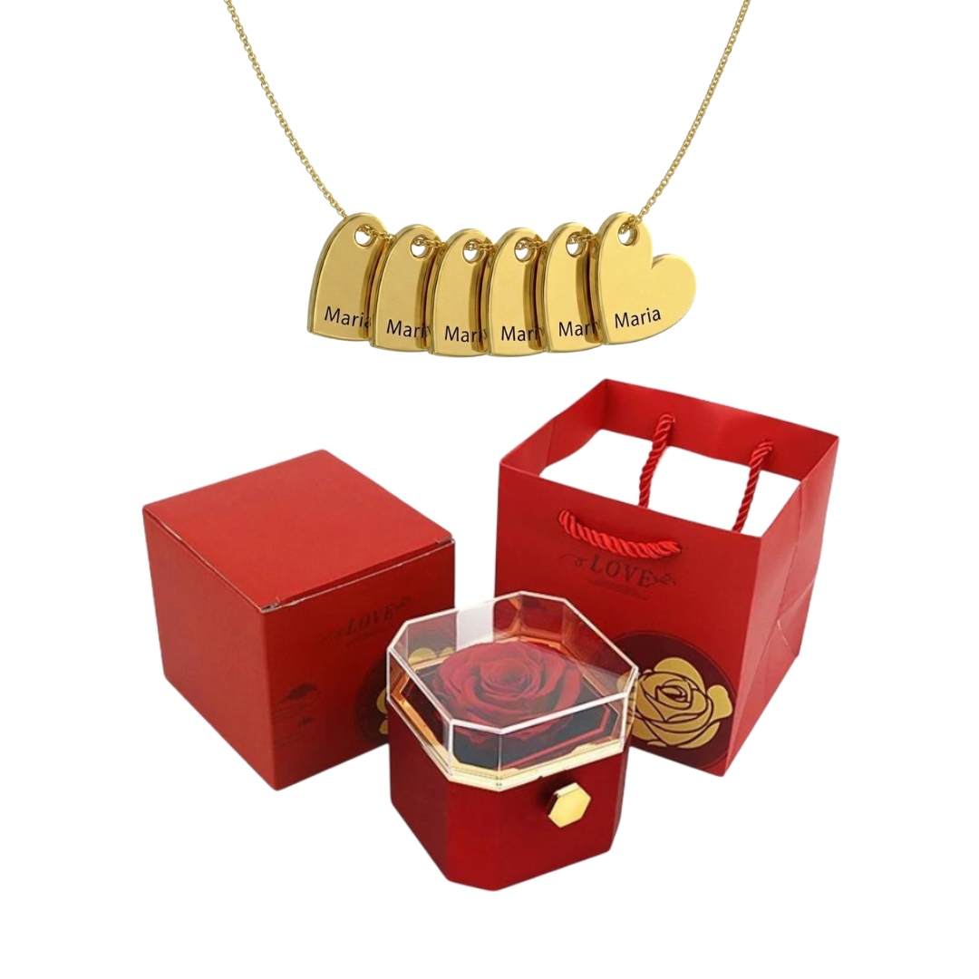 Coffret Rose Éternelle & Collier Personnalisé