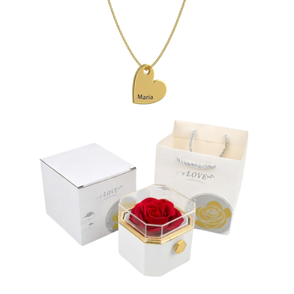 Coffret Rose Éternelle & Collier Personnalisé