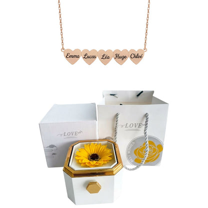 Coffret Tournesol Éternel & Collier Cœur Personnalisé