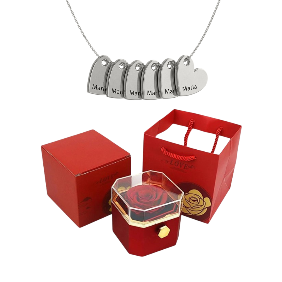 Coffret Rose Éternelle & Collier Personnalisé