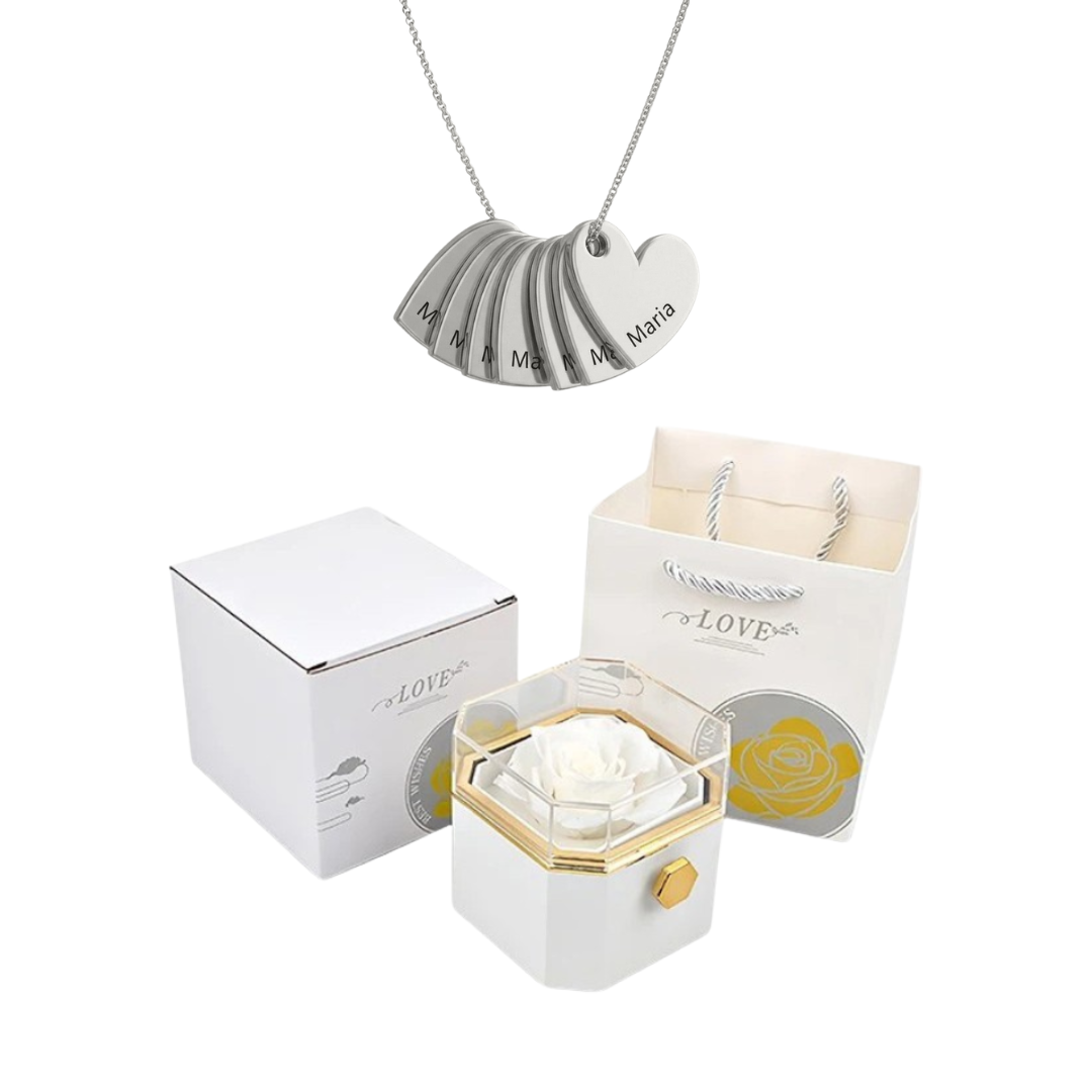 Coffret Rose Éternelle & Collier Personnalisé