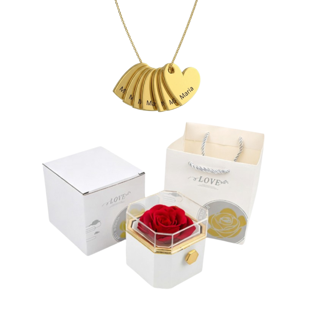 Coffret Rose Éternelle & Collier Personnalisé