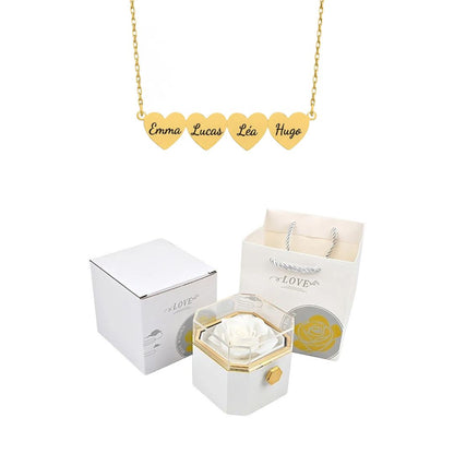 Coffret Rose Éternelle & Collier Cœur Personnalisé