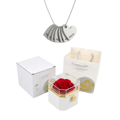 Coffret Rose Éternelle & Collier Personnalisé