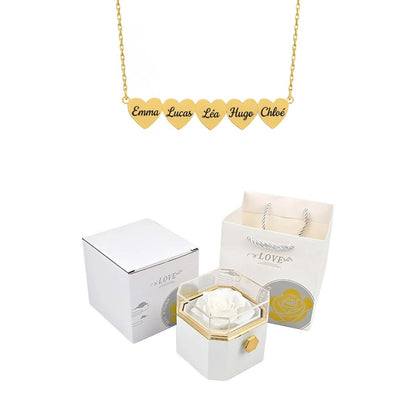 Coffret Rose Éternelle & Collier Cœur Personnalisé