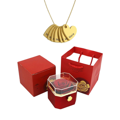 Coffret Rose Éternelle & Collier Personnalisé