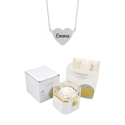 Coffret Rose Éternelle & Collier Cœur Personnalisé