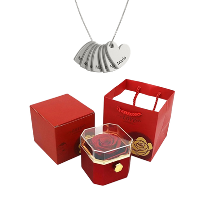 Coffret Rose Éternelle & Collier Personnalisé