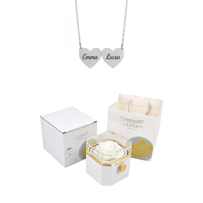 Coffret Rose Éternelle & Collier Cœur Personnalisé