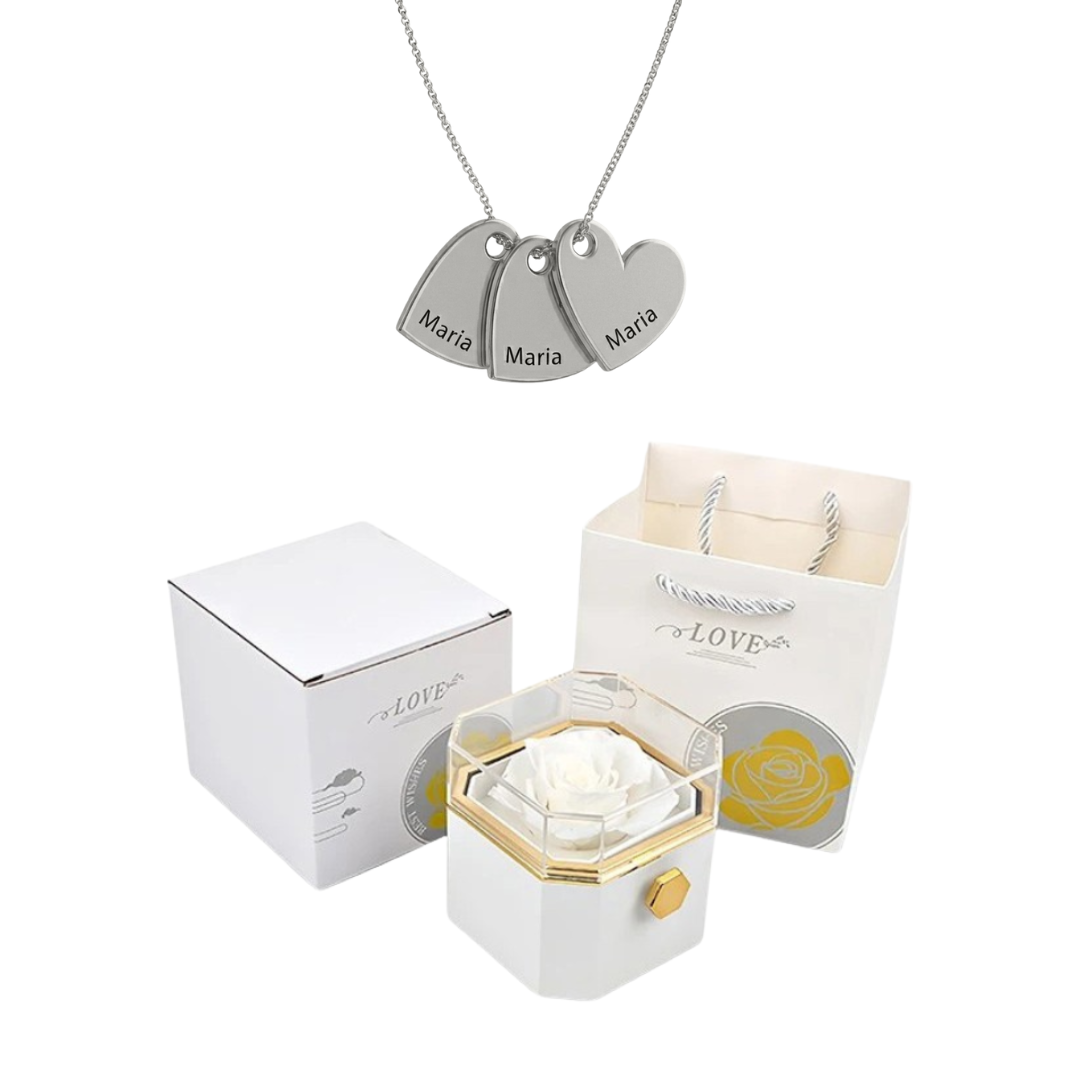 Coffret Rose Éternelle & Collier Personnalisé
