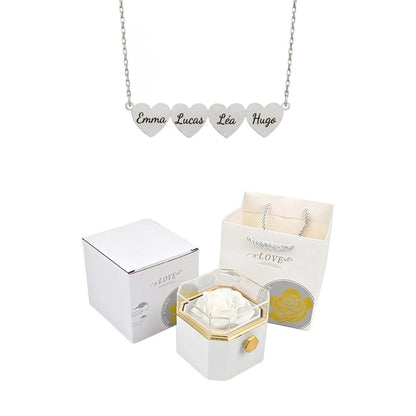 Coffret Rose Éternelle & Collier Cœur Personnalisé