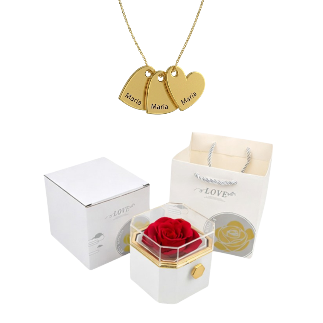 Coffret Rose Éternelle & Collier Personnalisé