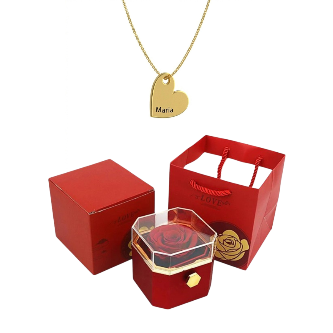 Coffret Rose Éternelle & Collier Personnalisé