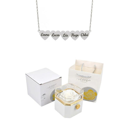 Coffret Rose Éternelle & Collier Cœur Personnalisé