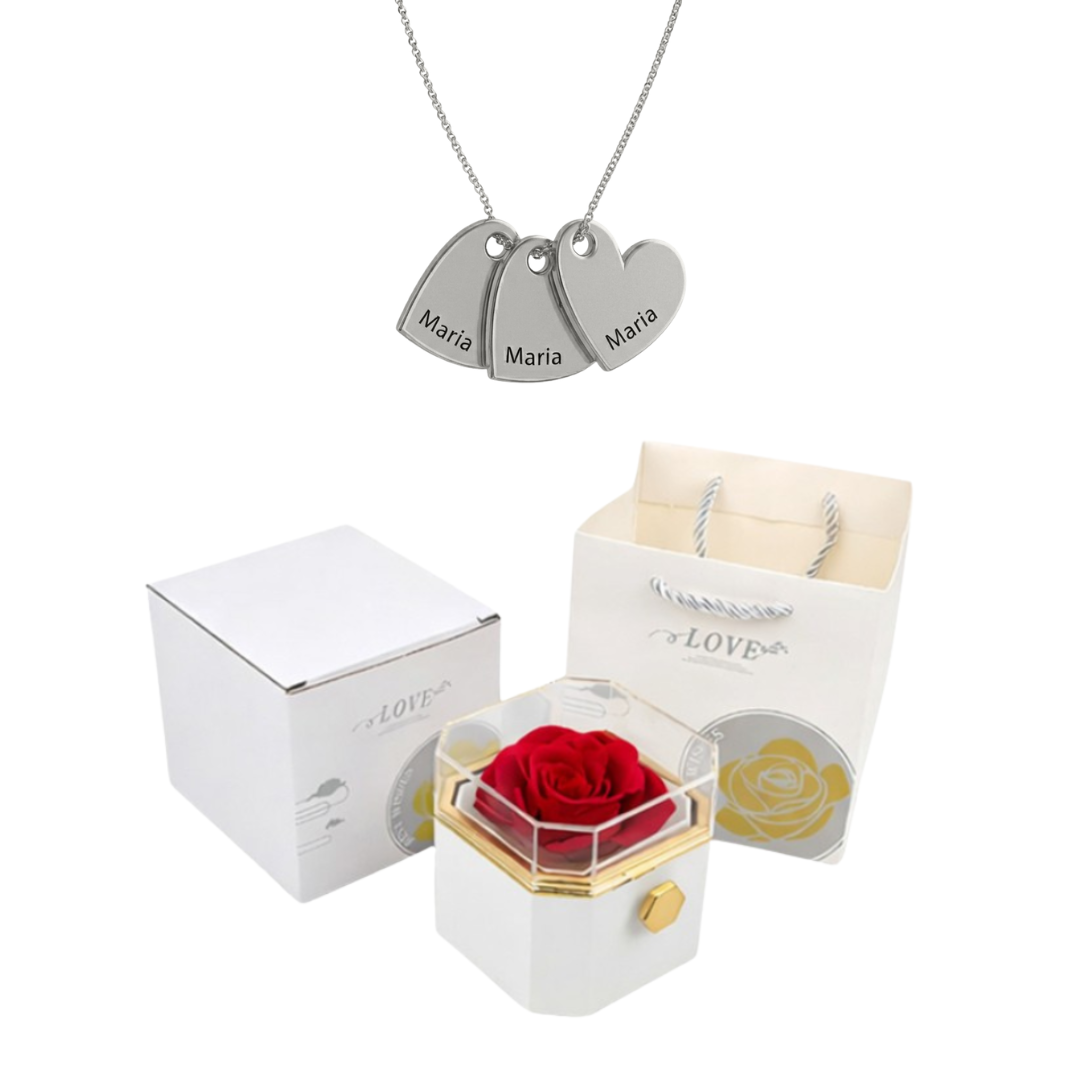 Coffret Rose Éternelle & Collier Personnalisé