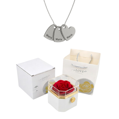 Coffret Rose Éternelle & Collier Personnalisé