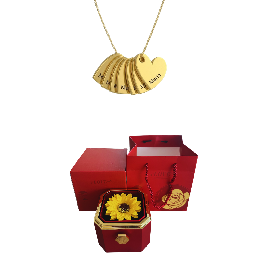 Coffret Tournesol Éternel & Collier Personnalisé