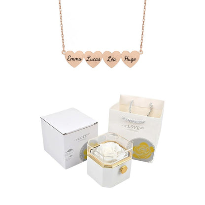 Coffret Rose Éternelle & Collier Cœur Personnalisé