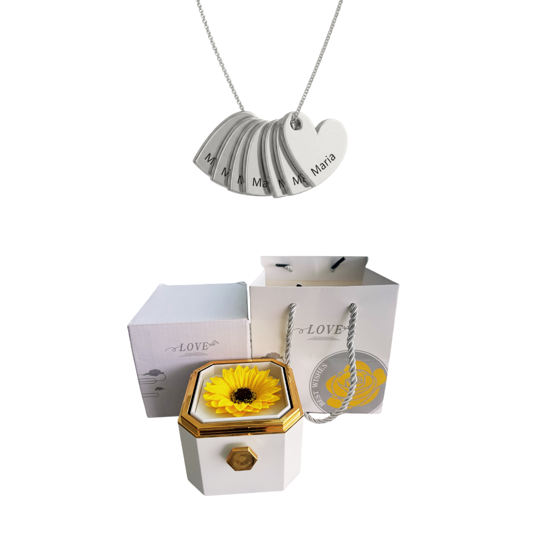 Coffret Tournesol Éternel & Collier Personnalisé