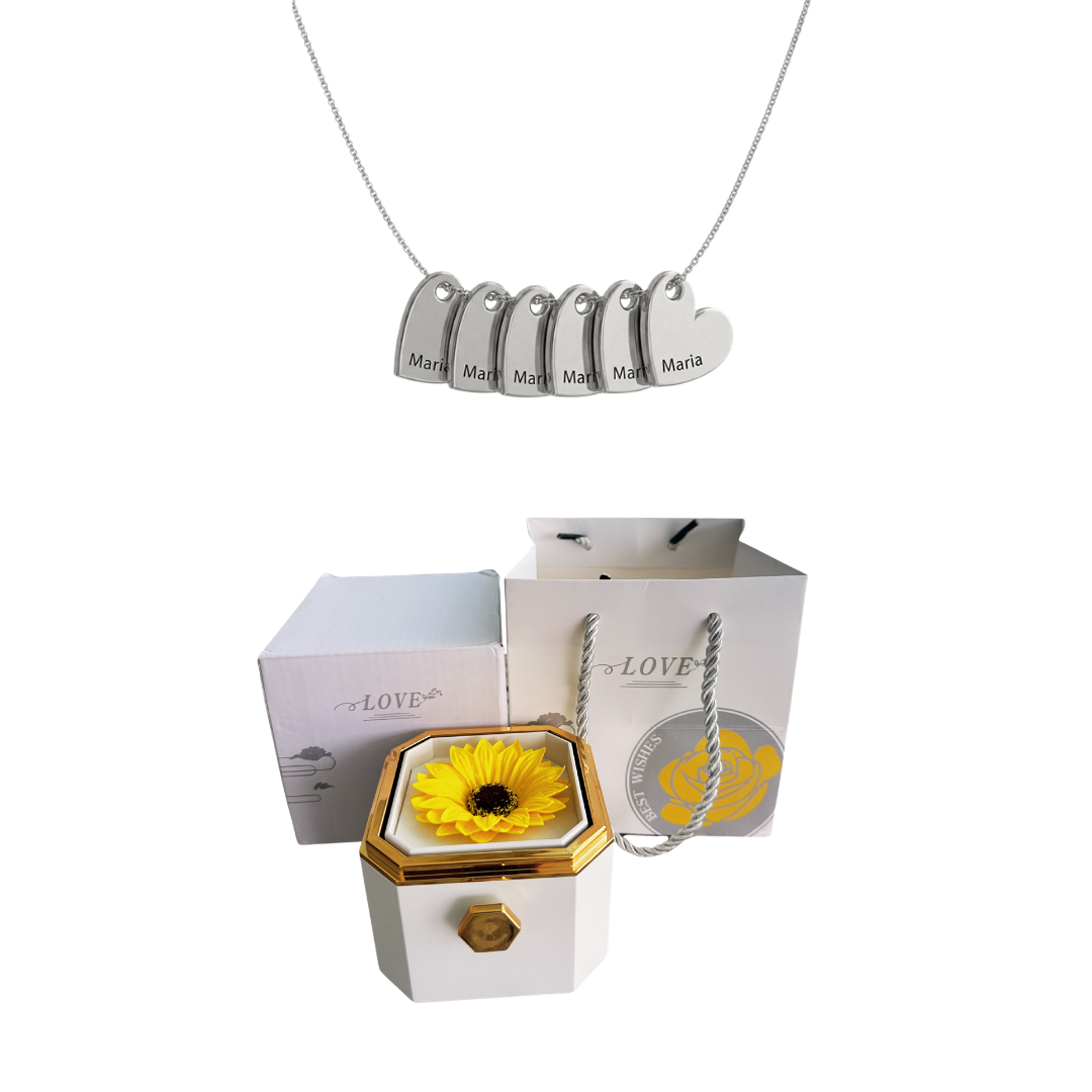 Coffret Tournesol Éternel & Collier Personnalisé