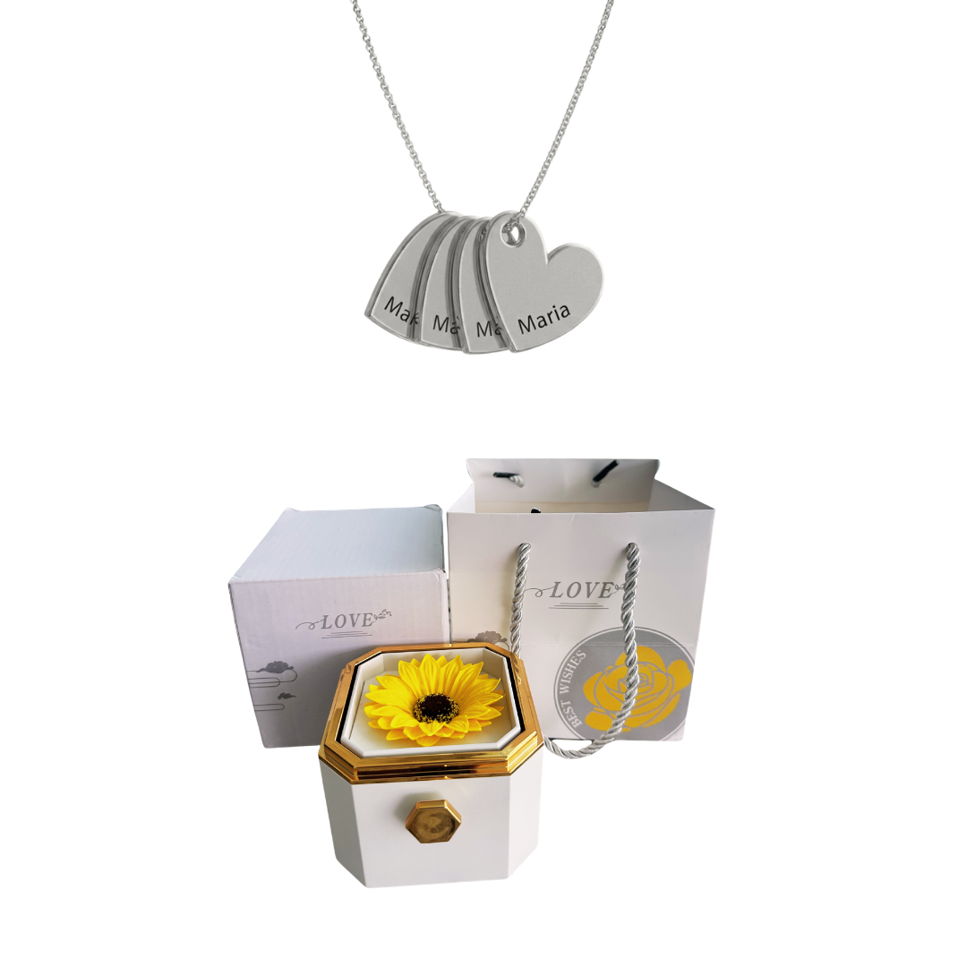 Coffret Tournesol Éternel & Collier Personnalisé