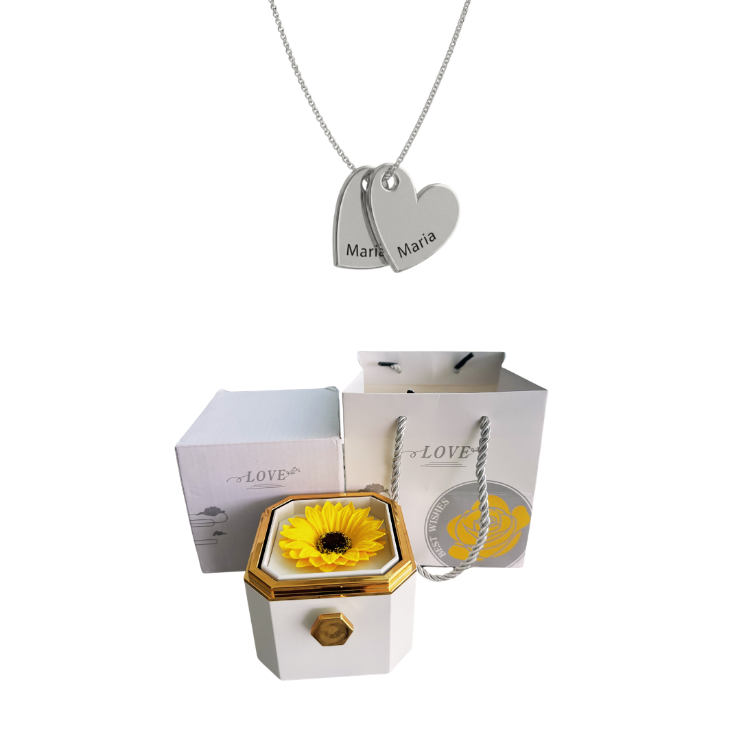 Coffret Tournesol Éternel & Collier Personnalisé