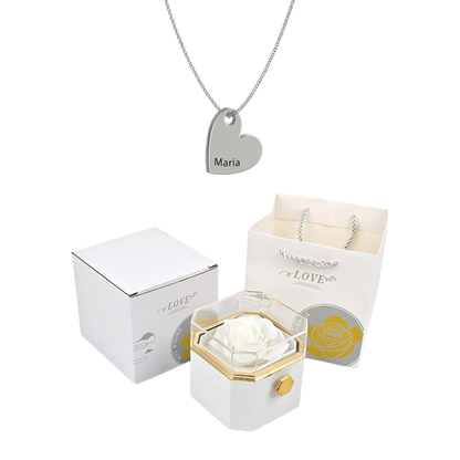 Coffret Rose Éternelle & Collier Personnalisé